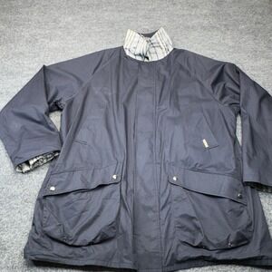 Burberry London Field Jacket Mens XL Blue Nova Check Waxed Cotton Coat Luxury